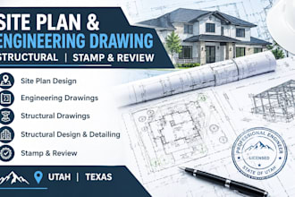 do site plan, engineering drawing, structural, stamp and review in utah texas
