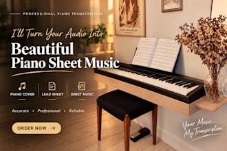transcribe audio to piano sheet music, piano cover and lead sheet by ear