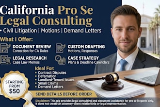 help in california ca pro se cases legal consulting as civil litigation lawyer