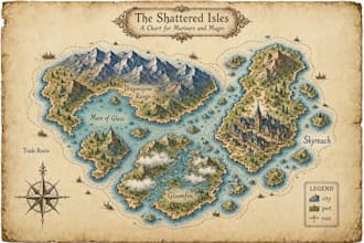make fantasy map design or map illustration