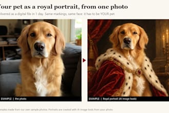 create a custom pet portrait from your photo, royal or mugshot, ai art
