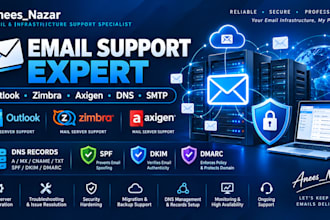 fix email, outlook, zimbra, axigen, dns, and linux server issues