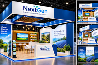 design 3d trade show booth, exhibition stand, booth and banner graphics