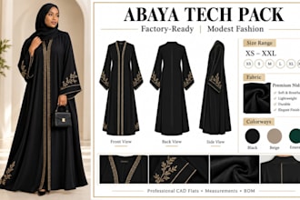 create islamic clothing tech pack abaya clothing tech pack modest wear tech pack