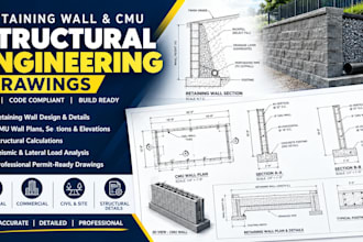 design retaining wall and cmu block structural drawings