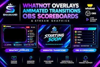 design animated whatnot stream overlays, transitions, obs scoreboards, graphics