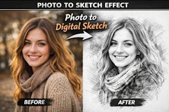 turn your photo into a realistic black and white pencil sketch