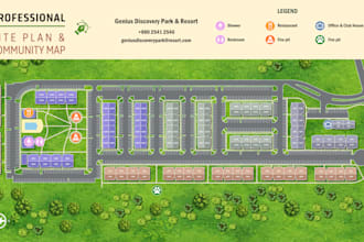 draw a professional 2d site plan or property map in illustrator