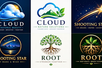 design a professional cloud, shooting star, root logo
