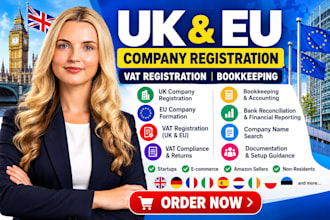 assist with UK and eu company registration, vat and bookkeeping