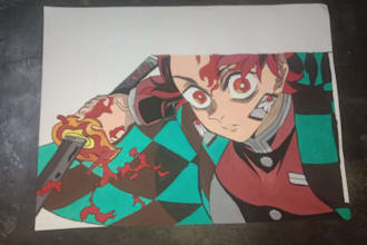 create handmade watercolor anime and manga illustrations