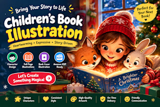 illustrate christmas childrens book with expressive characters