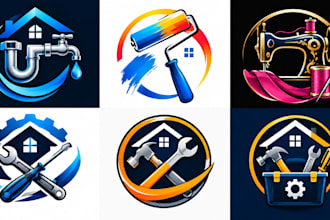 design a professional plumbing, paint roller, sewing machine, repair logo