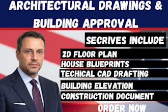 draft 2d architectural drawings, blueprints and building approval documentation