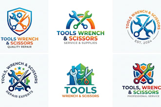 create a tools, wrench, and scissors logo design