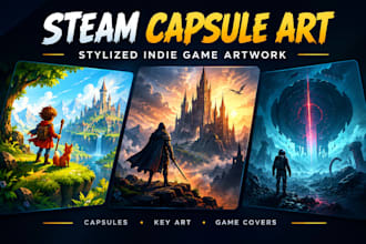 design stylized steam capsule art for indie games