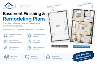 draft basement finishing plans and residential remodeling drawings