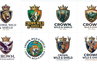design a custom crown, wild, and shield brand logo