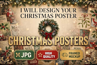 create christmas posters print ready jpg and framed mockup