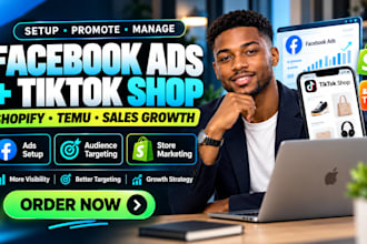 setup facebook ads for shopify dropshipping tiktok shop and temu, boost sales