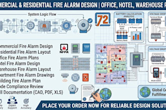 commercial, residential fire alarm design office, hotel, warehouse plans