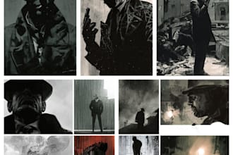 dark noir, comic graphic novel illustration and book design