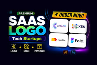design modern saas logo, tech startup and software branding