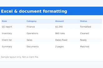 organize and format excel spreadsheets and documents