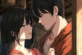 draw a cute anime couple illustration