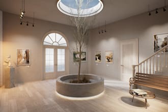 design 3d art gallery museum showroom, exhibition spaces with realistic render