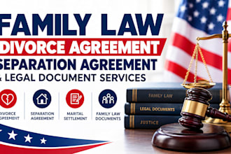 provide family law, divorce agreement, separation agreement and legal document