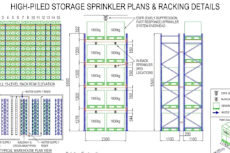highpiled storage sprinkler plans warehouse rack layouts storage protection draw