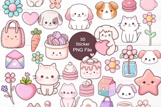 create kawaii stickers, cute clipart and custom sticker sheets