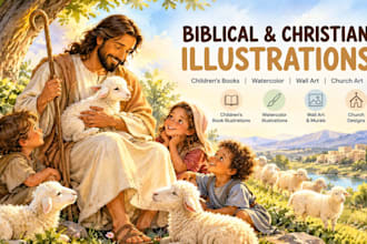 illustrate biblical stories, christian wall art illustration, and watercolor