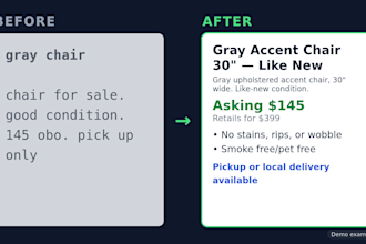 write marketplace listing copy for your resale items