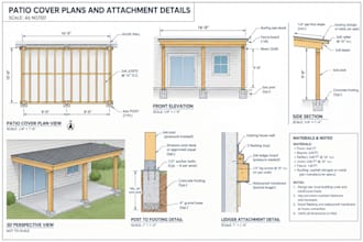 patio cover framing plans, posts, beams, rafters, attachment