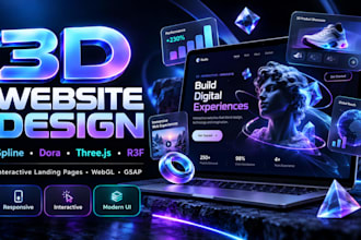design a 3d website with spline, dora ,threejs, r3f and 3d website landing page