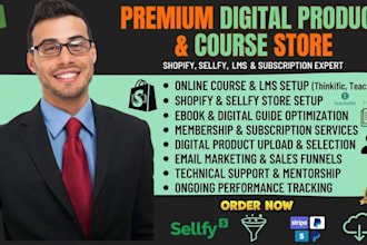 build online course lms subscription shopify sellfy ebook digital product store