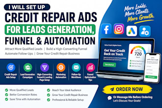 set up a credit repair ads for credit repair lead generation, funnel, automation