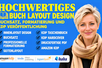 hochwertiges buch layout design, buchsatz, formatierung nud KDP veroffentlichung