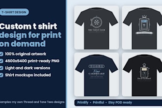design custom t shirt graphics for print on demand, etsy and merch