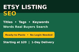 do etsy listing SEO with keywords, titles and tags that buyers search