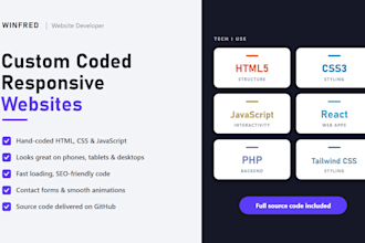 build a custom responsive website with HTML, CSS and javascript
