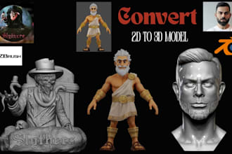 convert 2d to 3d character modeling 3d likeness 3d bust portrait stl 3d printing