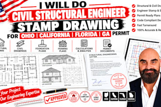 civil structural engineer stamp drawing for ohio california illinois ga permit