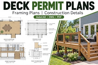 draw deck permit plans framing details and construction drawings in autocad