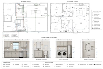 create plumbing electrical layout and technical wall elevation drawings