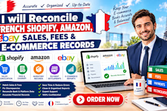 reconcile french shopify, amazon, ebay, sales fees  and e commerce records