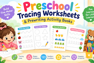 illustrate preschool tracing worksheet and prewriting activity books