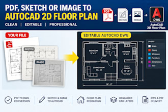 convert PDF sketch image to autocad 2d floor plan dwg redraw blueprint